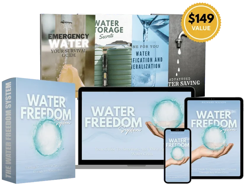 Water Freedom System digital guide shown on laptop, tablet, and phone with bonus guides